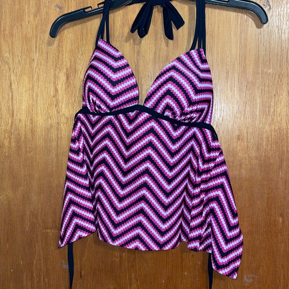 •SO•NWT BLACK/PINK/WHITE BOHO CHEVRON PUSH-UP TANKINI BIKINI TOP SIZE MEDIUM - Picture 7 of 12